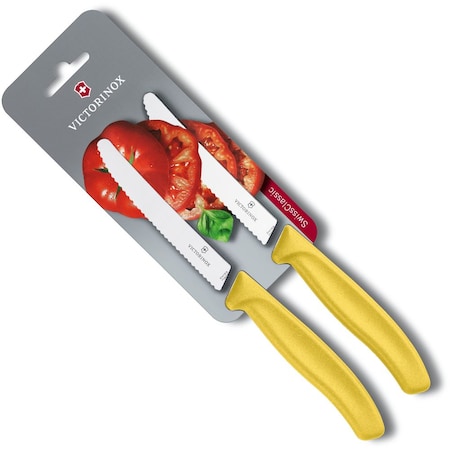 Swiss Army Brands 2024 Victorinox Kitchen Swiss Classic Utility - 2 Packs 4.5In Round, Serrated Blade Yellow Packaged VIC-6.7836.L118B